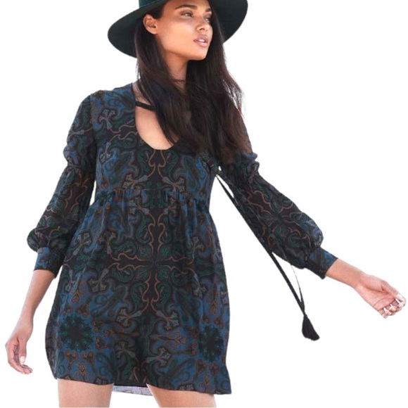 Revolve Rachel Zoe Silk Liridona Mini Dress Blue Size 2 XS V Neck Plunge Ruffle - Picture 5 of 17